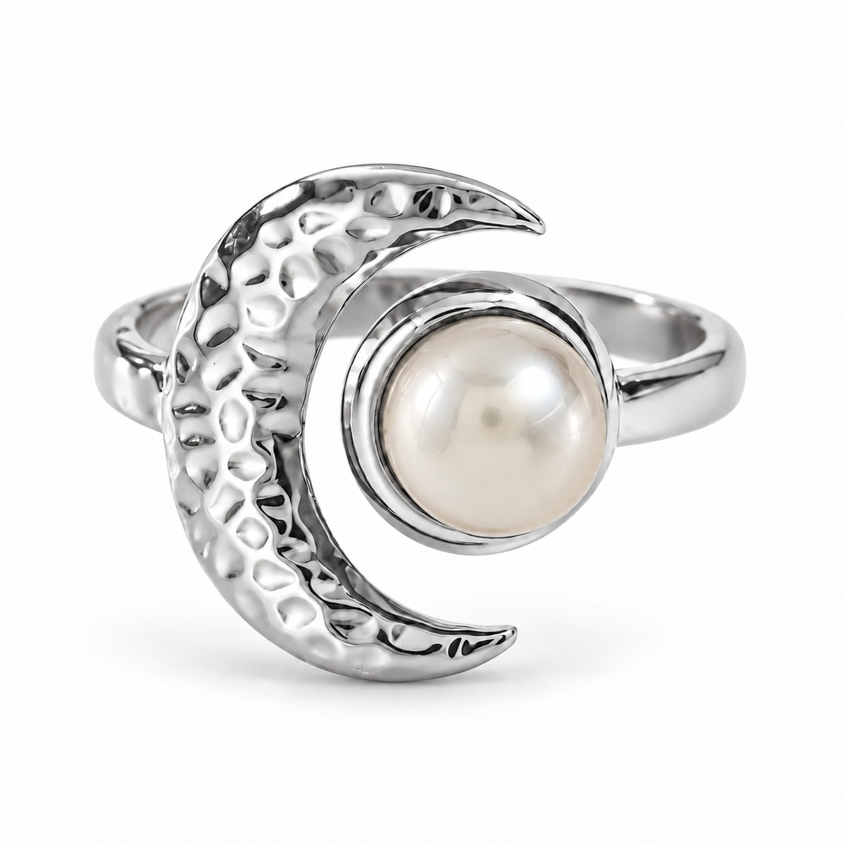 Selene Moon Ring - Silver/White