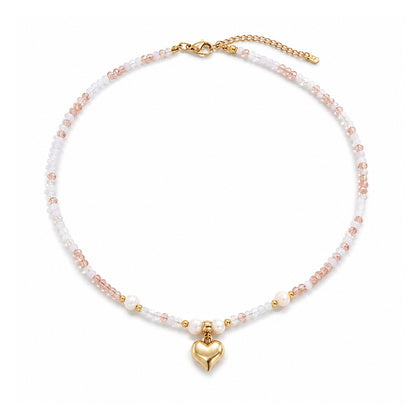 Elia Heart Pearl Necklace - Gold